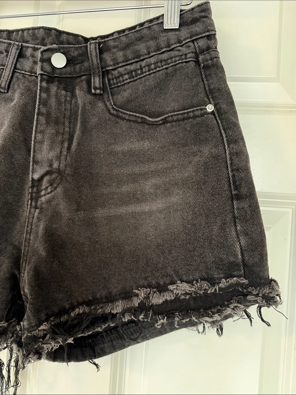 Zaful Washed Black High-Rise Distressed Denim Shorts